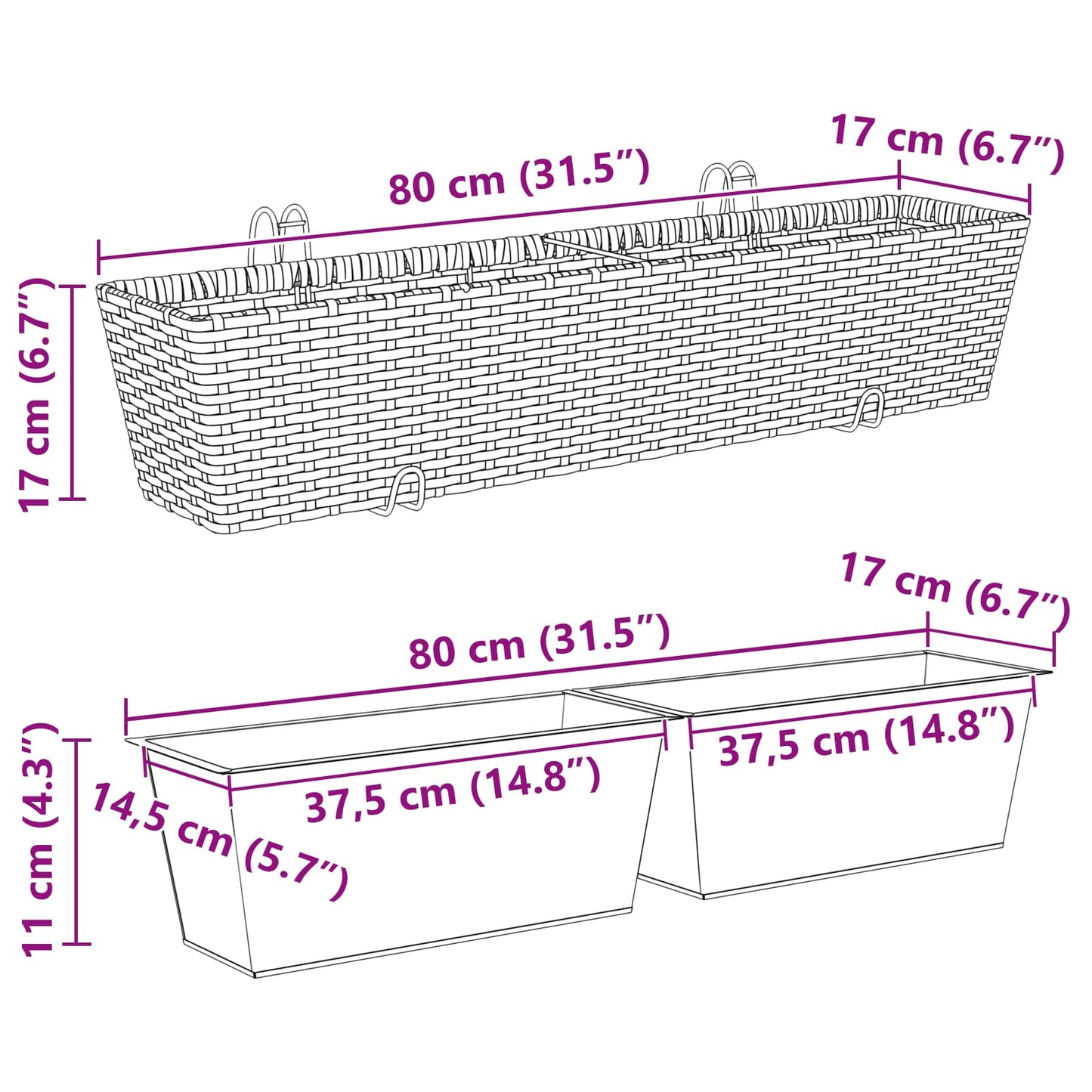 Railing 2 pcs 80 x 17 x 17 cm Metal