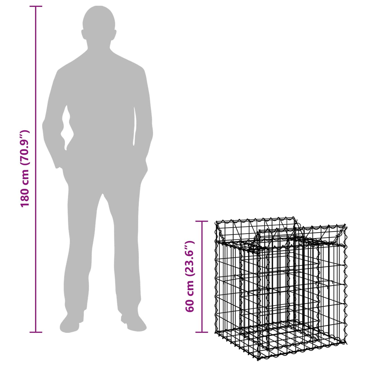 Gabion Raised Bed 50 x 50 x 60 cm Galvanised Steel Silver