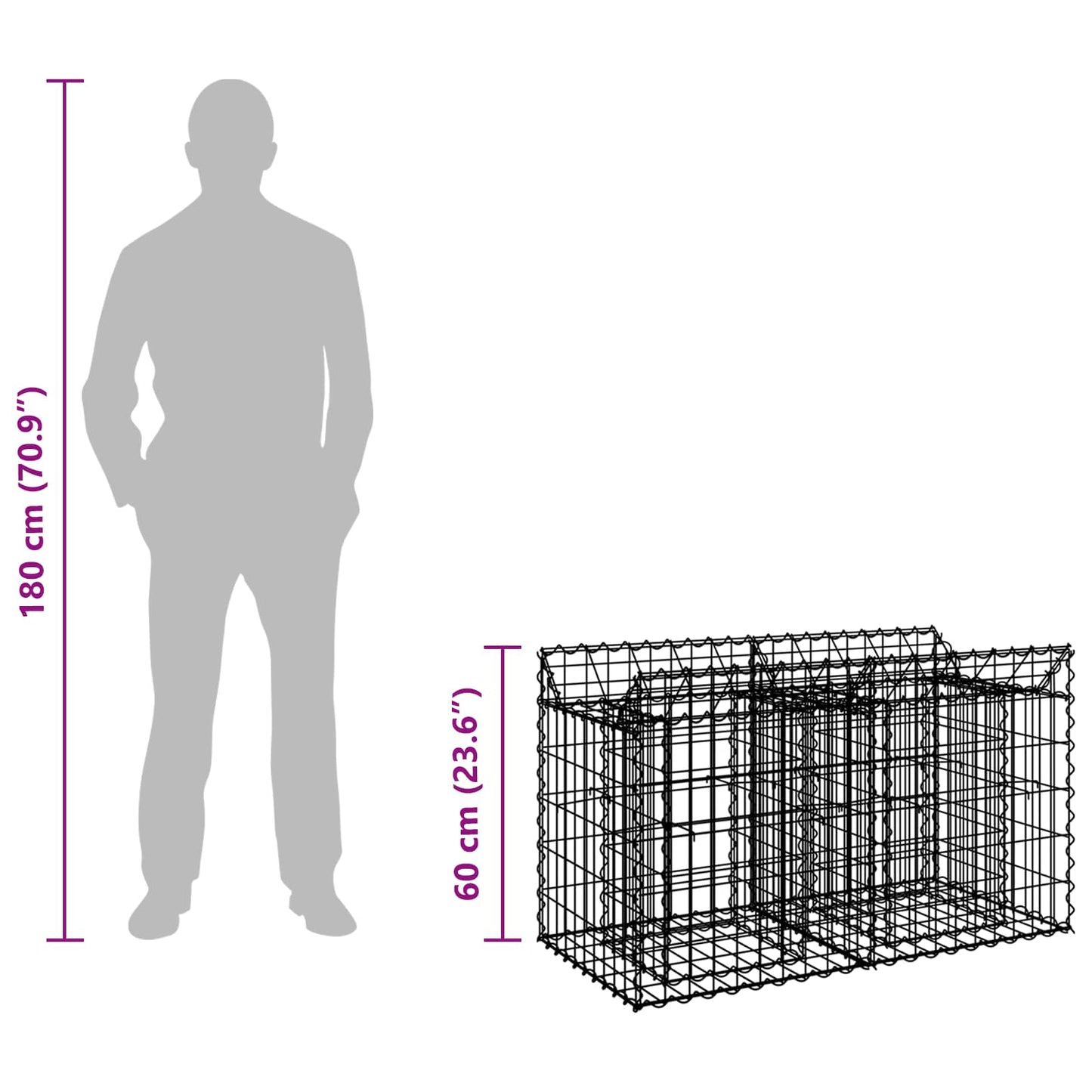 Gabion Raised Bed 100 x 50 x 60 cm Galvanised Steel Silver