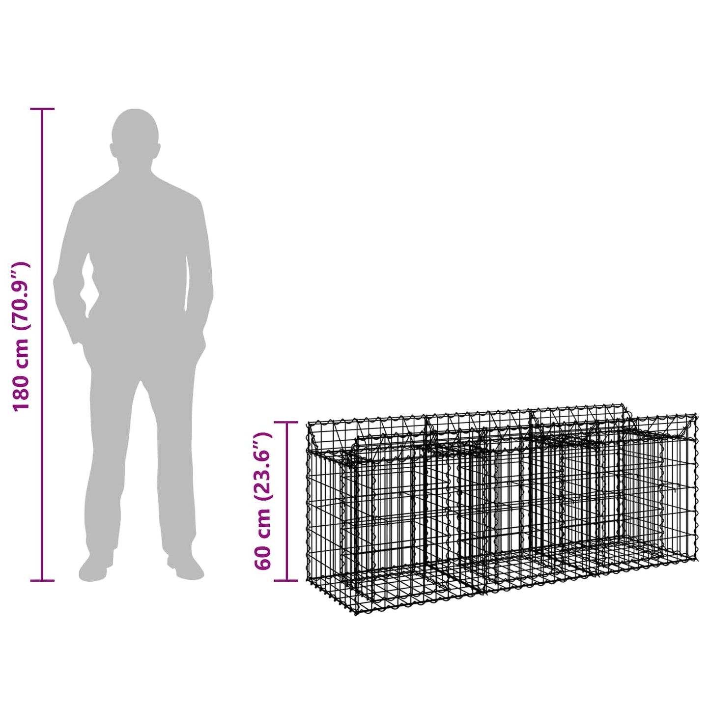 Gabion Raised Bed 150 x 50 x 60 cm Galvanised Steel Silver
