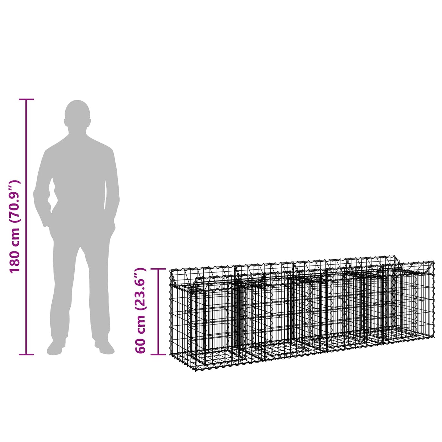 Gabion Raised Bed 200 x 50 x 60 cm Galvanised Steel Silver