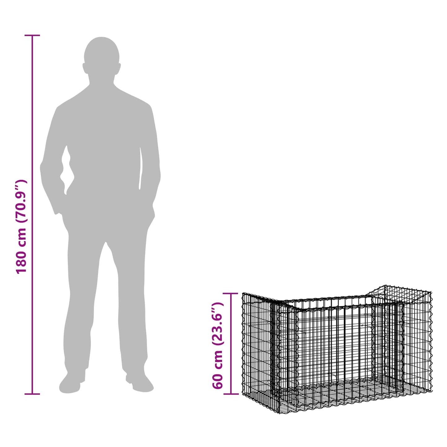 Gabion Raised Bed 50 x 100 x 60 cm Galvanised Steel Silver
