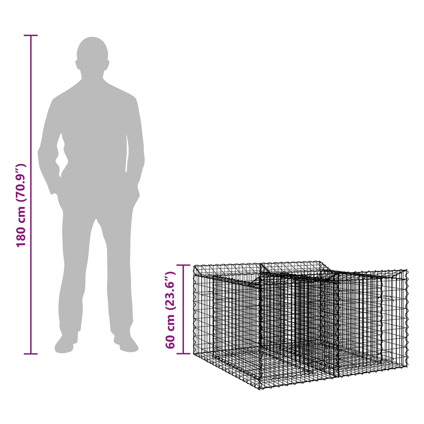 Gabion Raised Bed 100 x 100 x 60 cm Galvanised Steel Silver