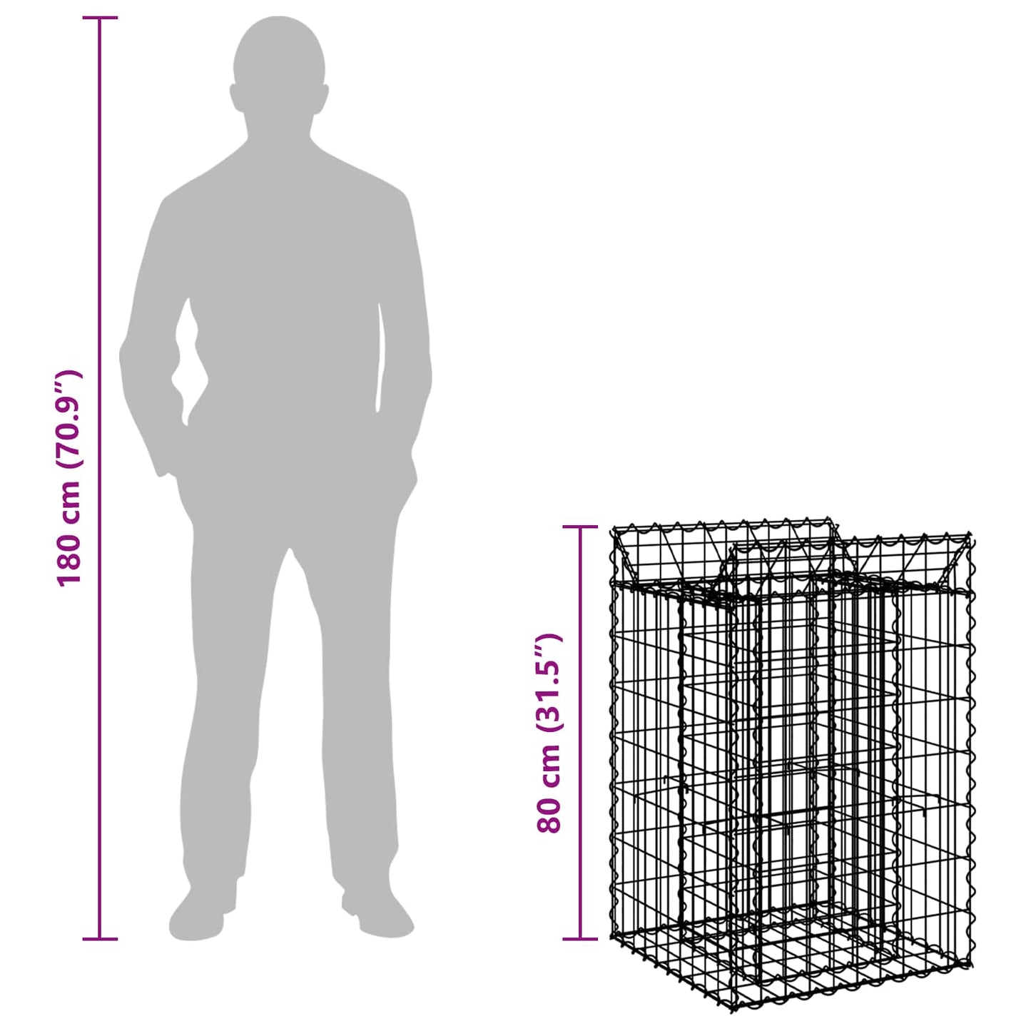 Gabion Raised Bed 50 x 50 x 80 cm Galvanised Steel Silver