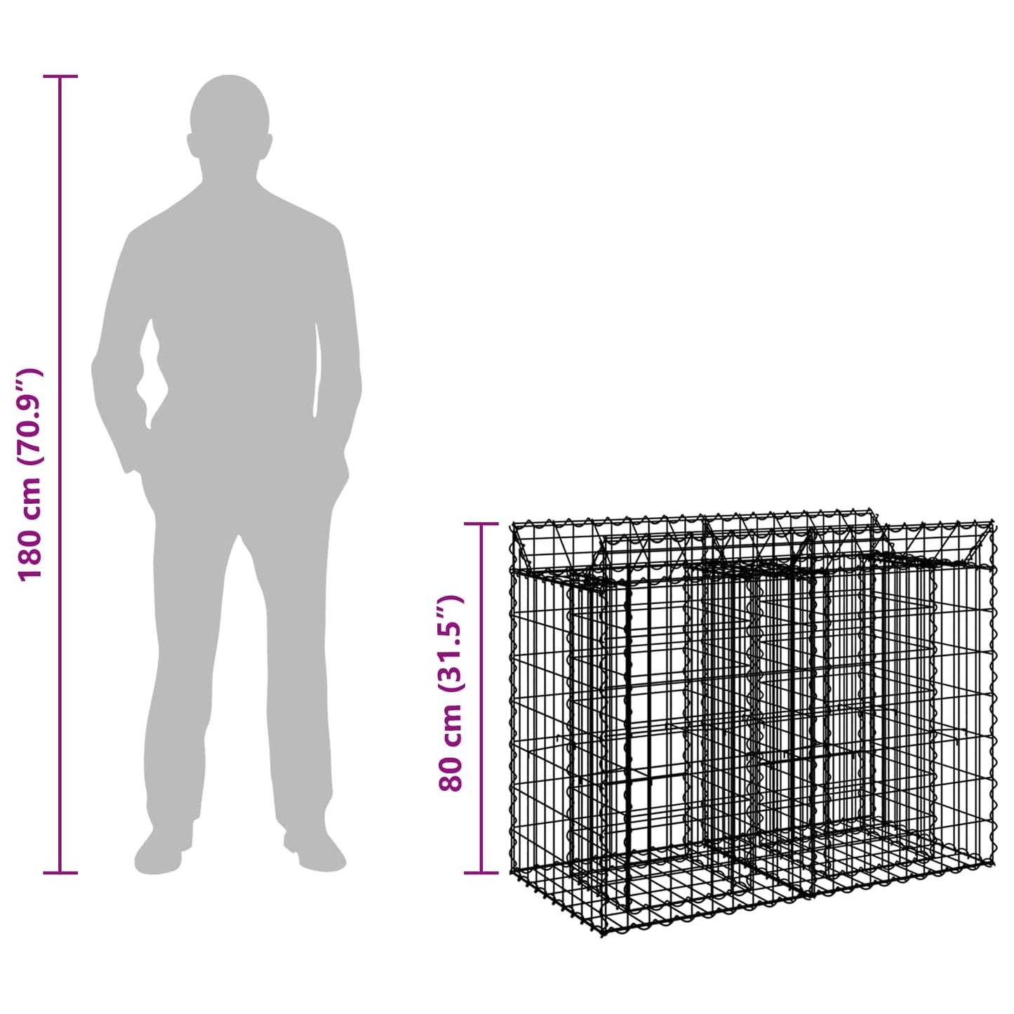 Gabion Raised Bed 100 x 50 x 80 cm Galvanised Steel Silver