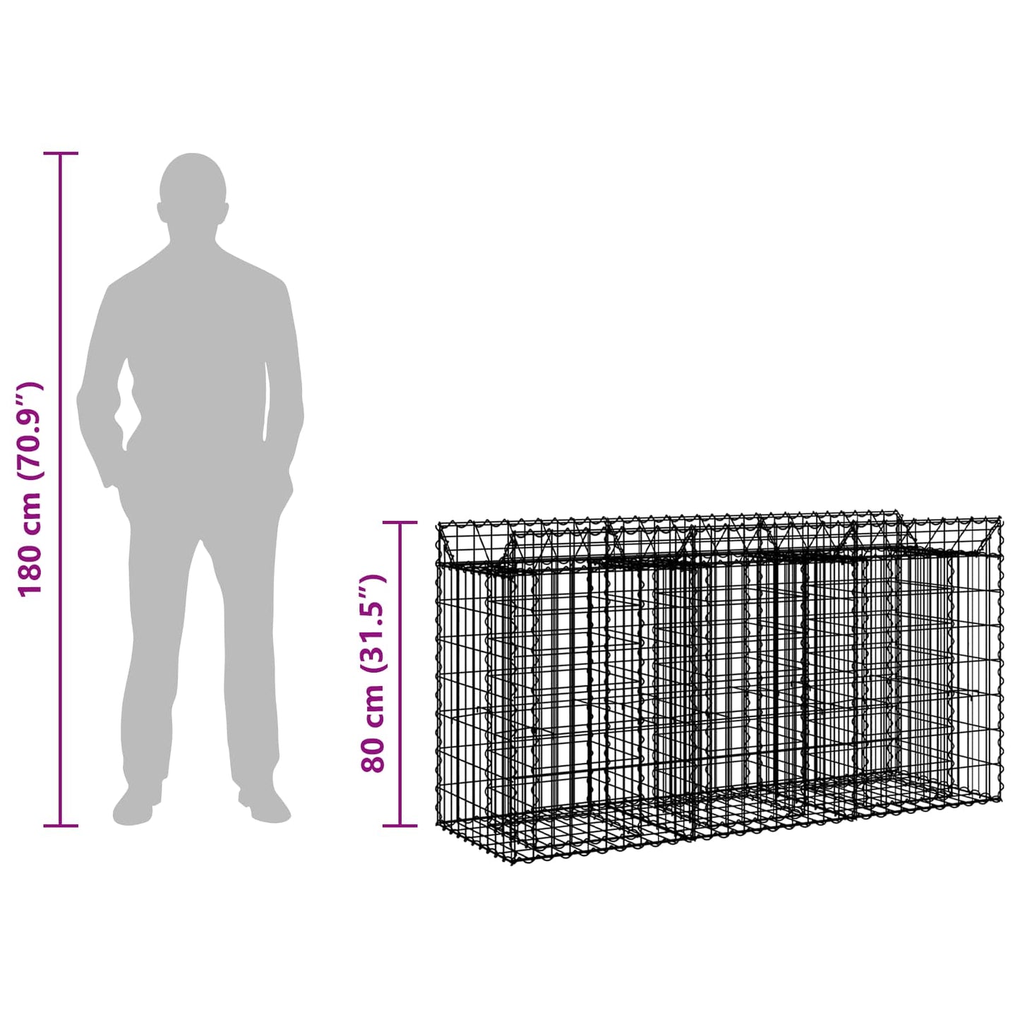 Gabion Raised Bed 150 x 50 x 80 cm Galvanised Steel Silver
