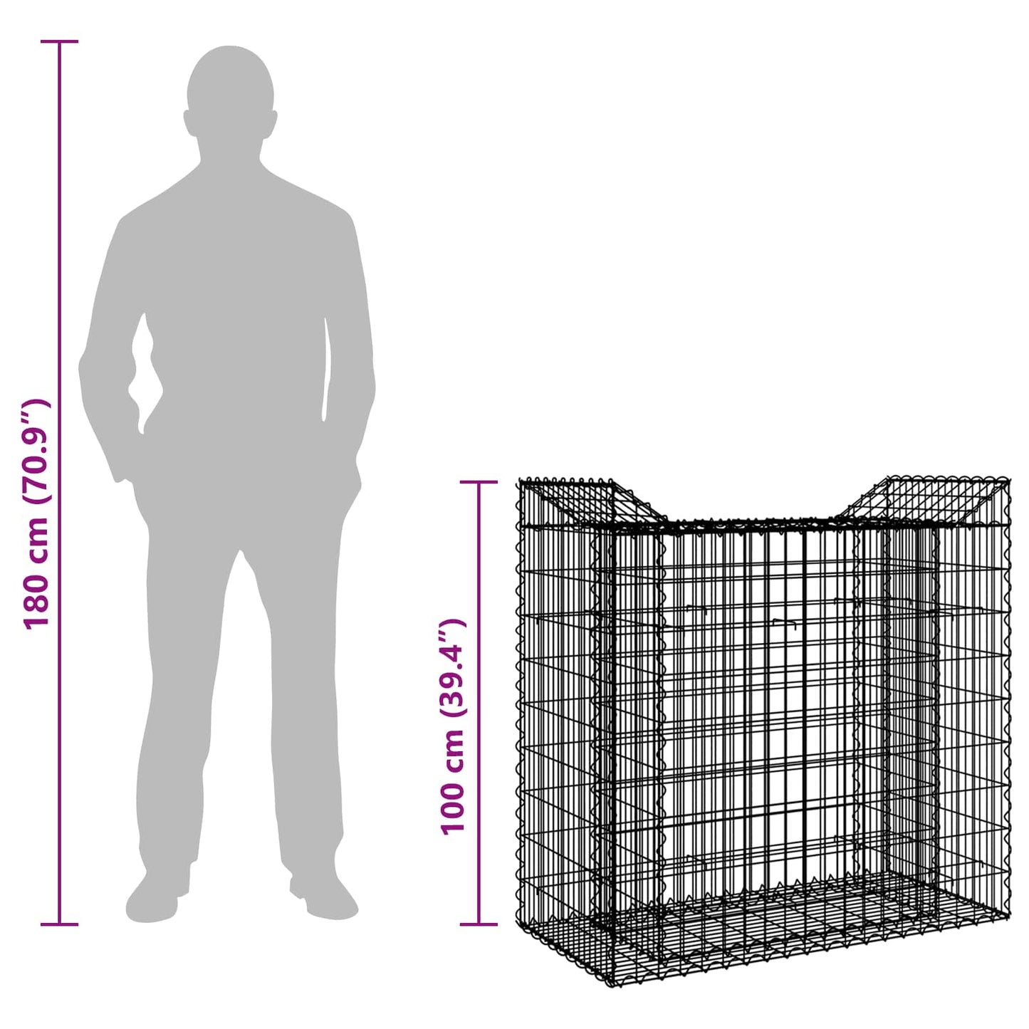 Gabion Raised Bed 50 x 100 x 100 cm Galvanised Steel Silver