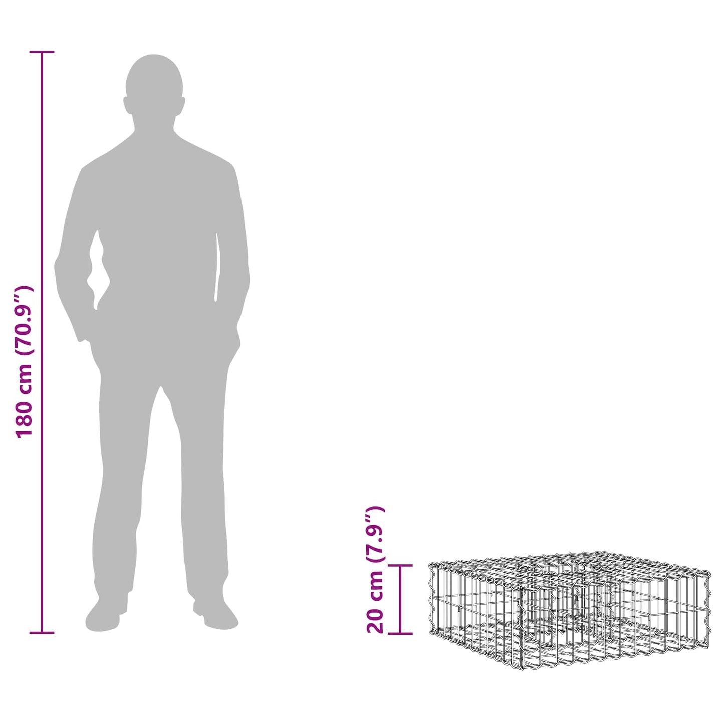 Gabion Raised Bed 60 x 60 x 20 cm Galvanised Steel Silver