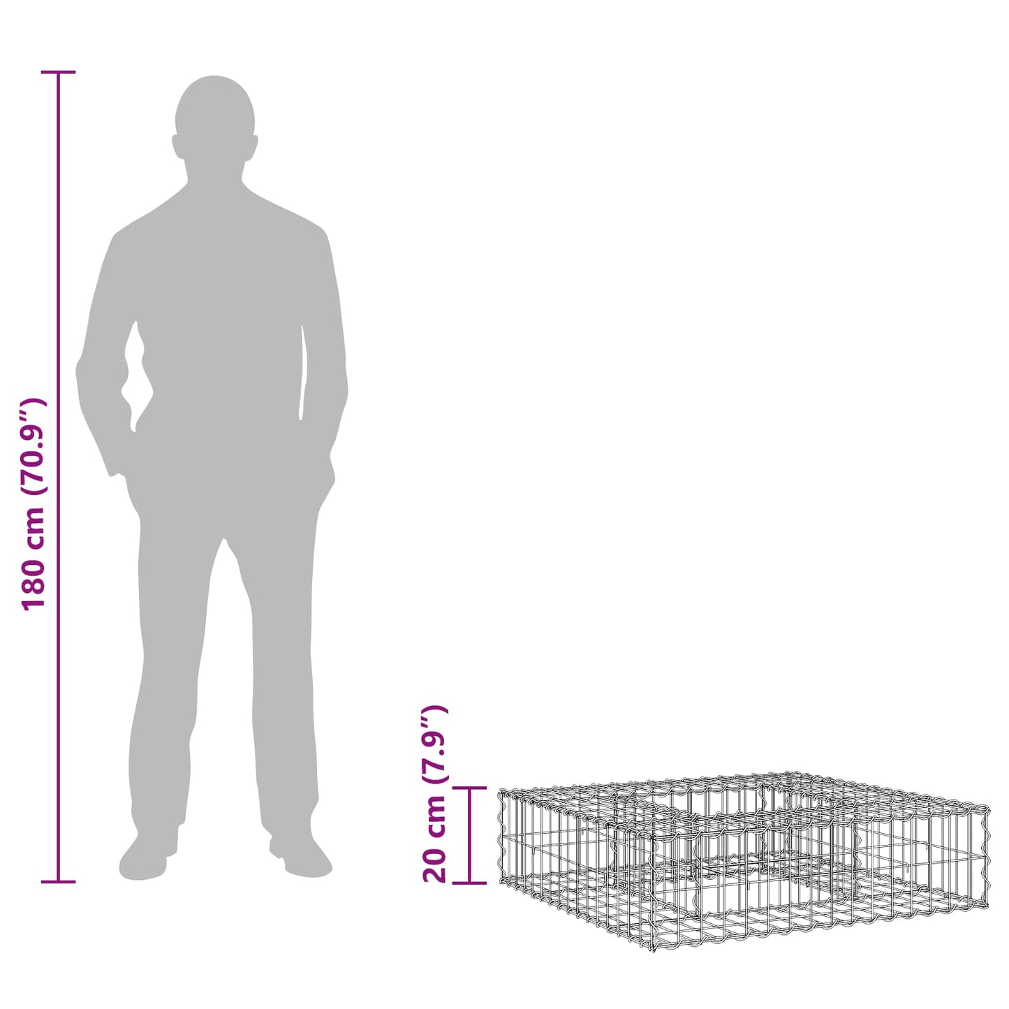 Gabion Raised Bed 80 x 80 x 20 cm Galvanised Steel Silver