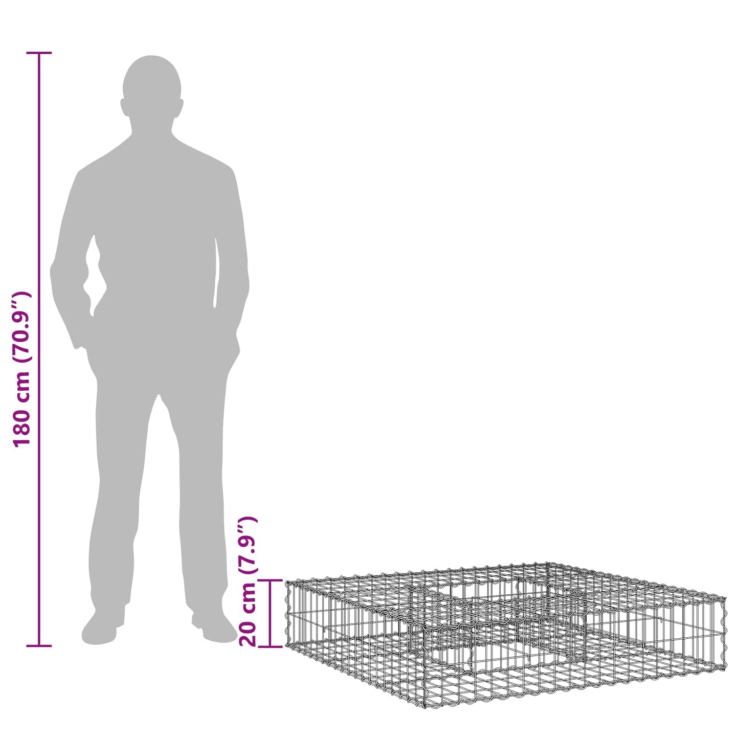 Gabion Raised Bed 100 x 100 x 20 cm Galvanised Steel Silver