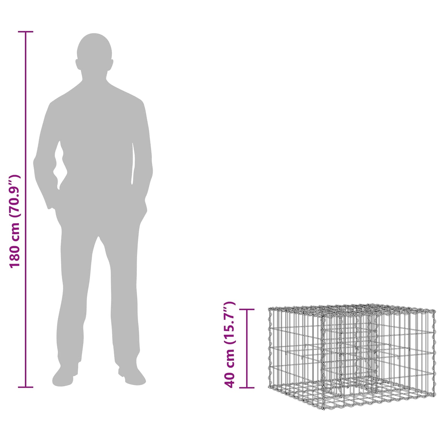 Gabion Raised Bed 60 x 60 x 40 cm Galvanised Steel Silver