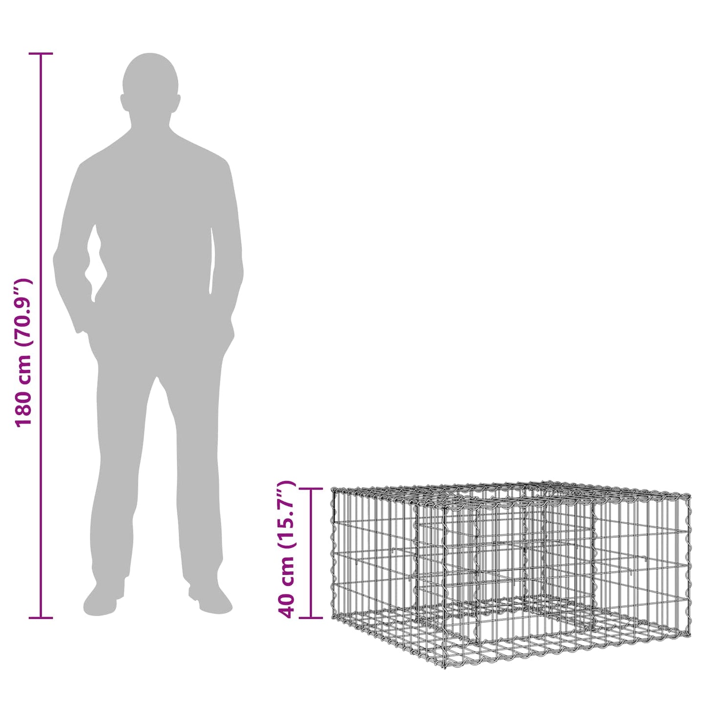 Gabion Raised Bed 80 x 80 x 40 cm Galvanised Steel Silver
