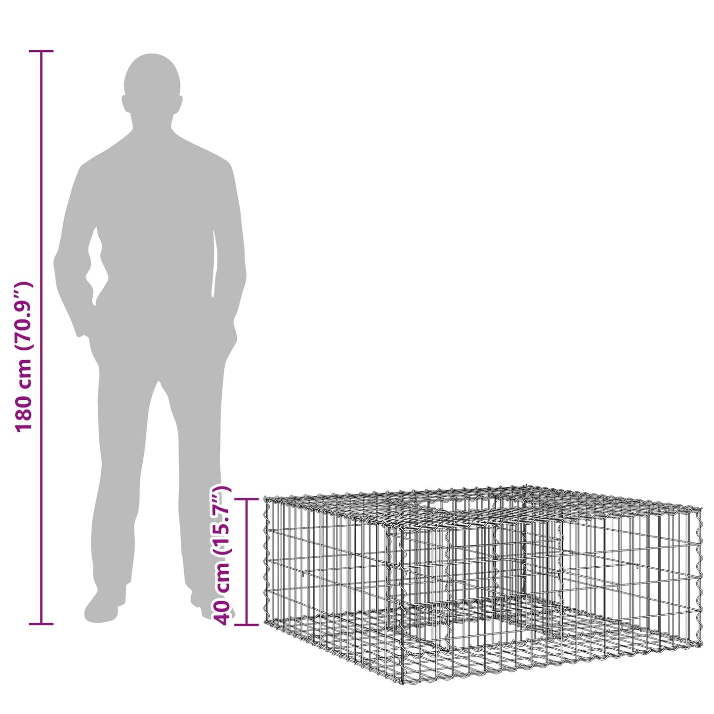 Gabion Raised Bed 100 x 100 x 40 cm Galvanised Steel Silver