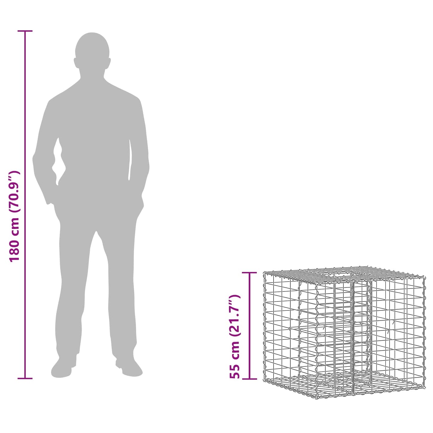 Gabion Raised Bed 60 x 60 x 55 cm Galvanised Steel Silver