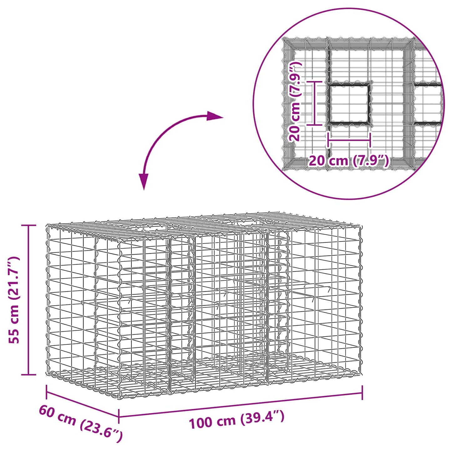 Gabion Raised Bed 100 x 60 x 55 cm Galvanised Steel Silver