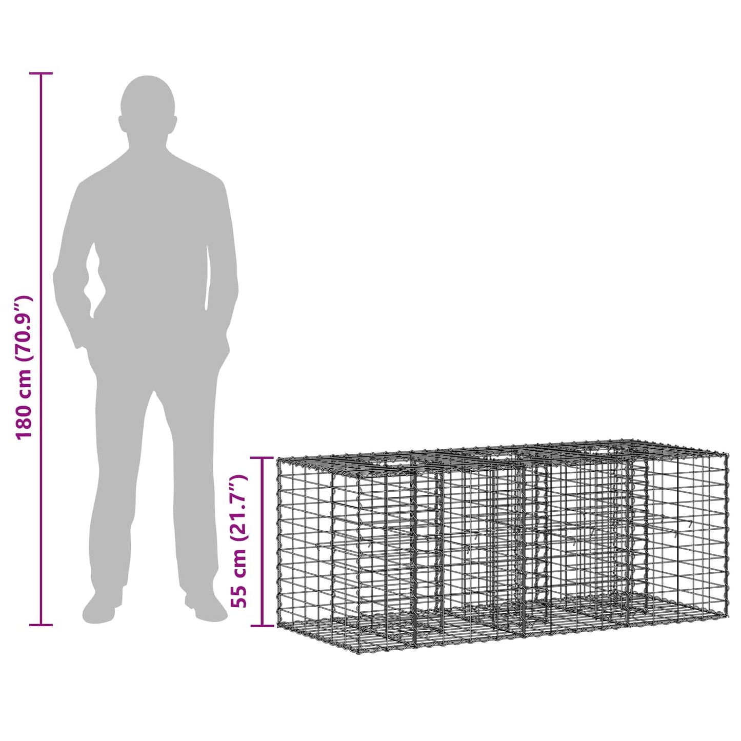 Gabion Raised Bed 140 x 60 x 55 cm Galvanised Steel Silver