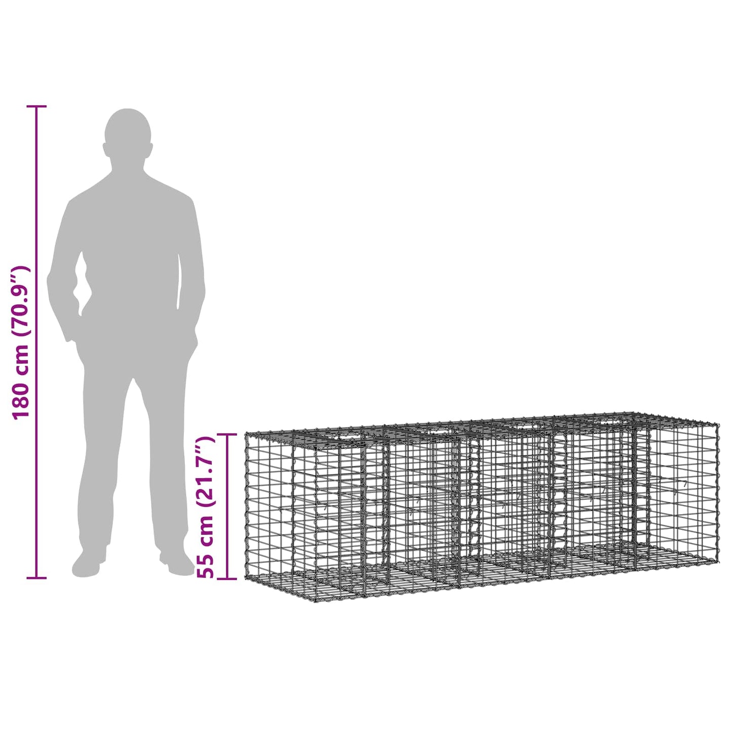 Gabion Raised Bed 180 x 60 x 55 cm Galvanised Steel Silver