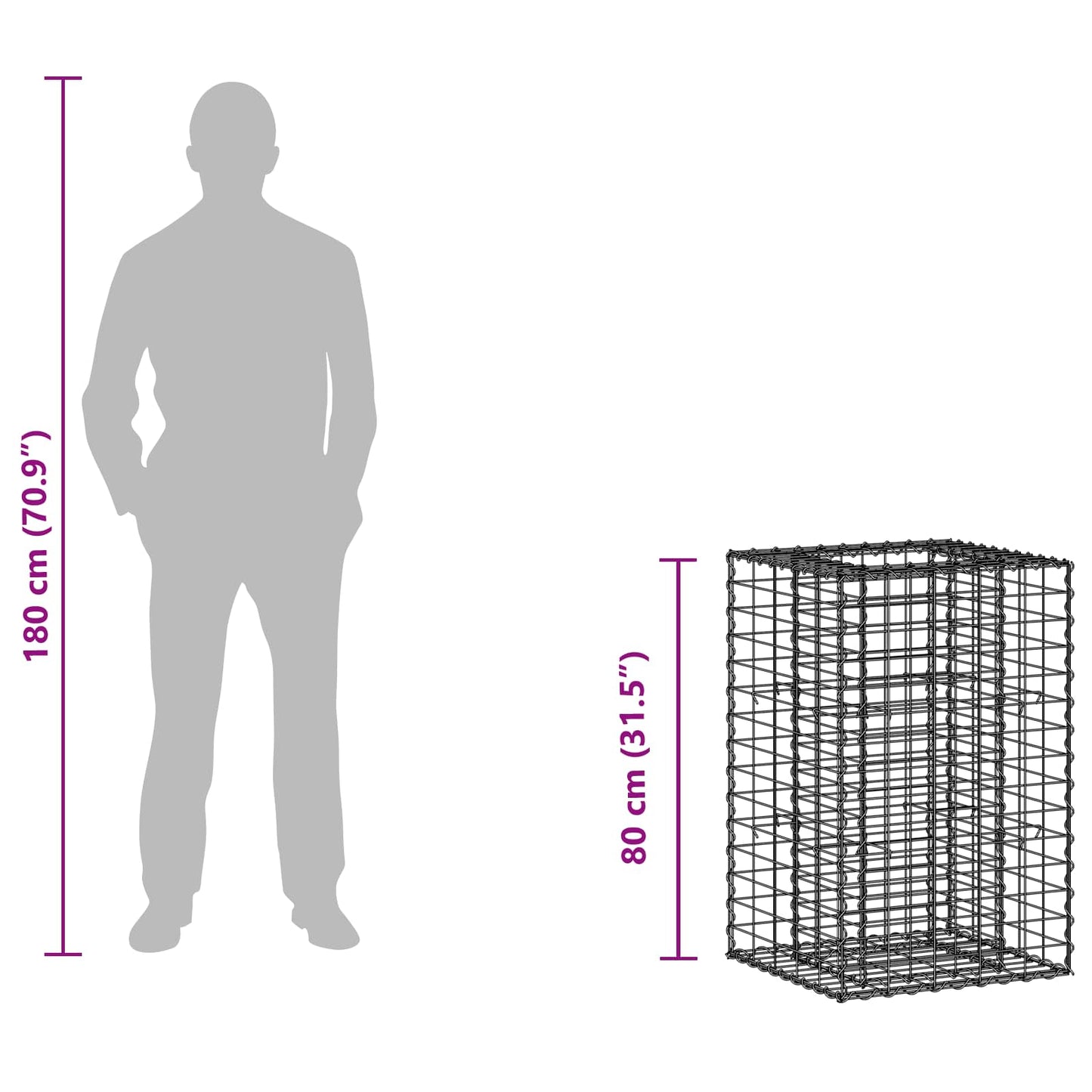 Gabion Raised Bed 50 x 50 x 80 cm Galvanised Steel Silver