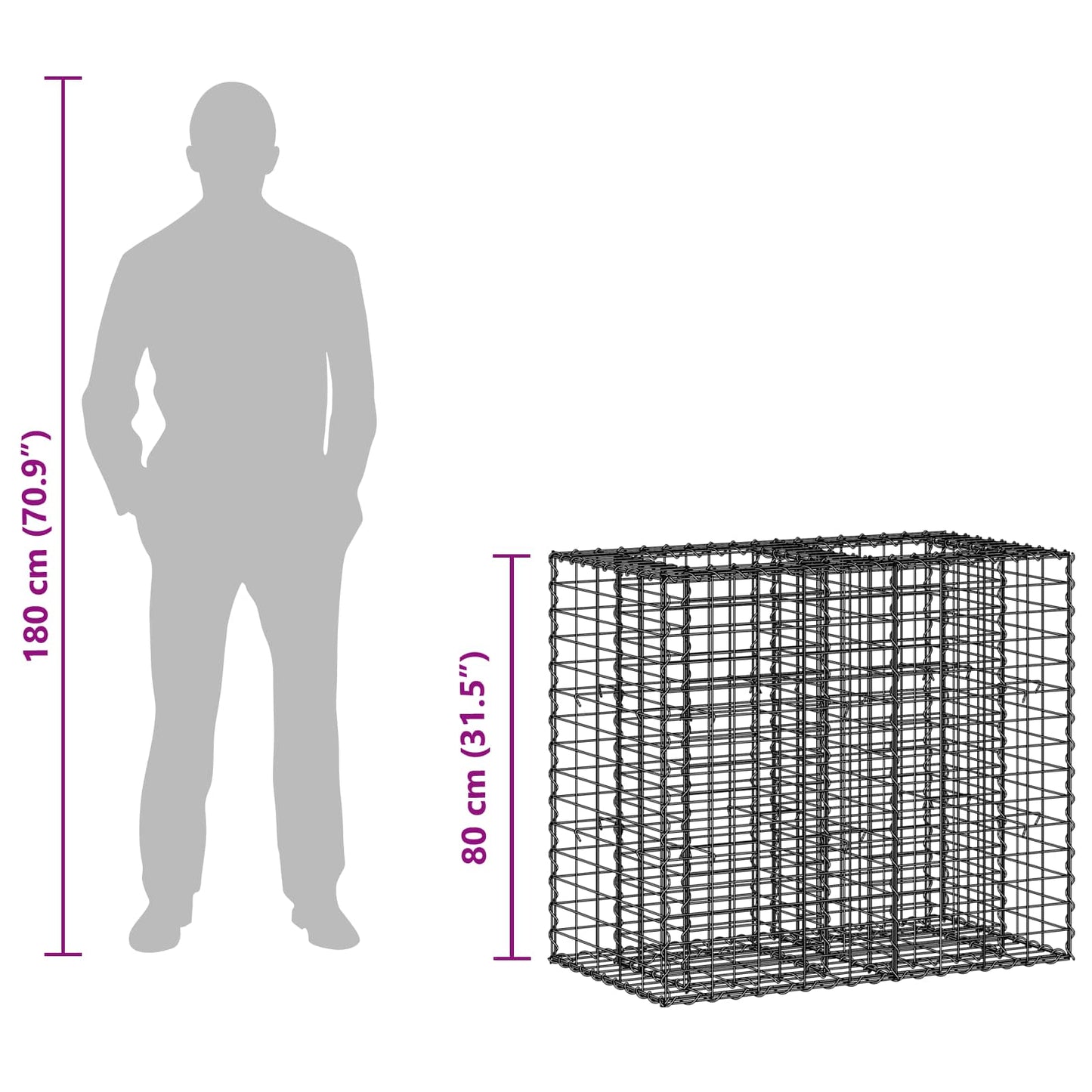 Gabion Raised Bed 90 x 50 x 80 cm Galvanised Steel Silver