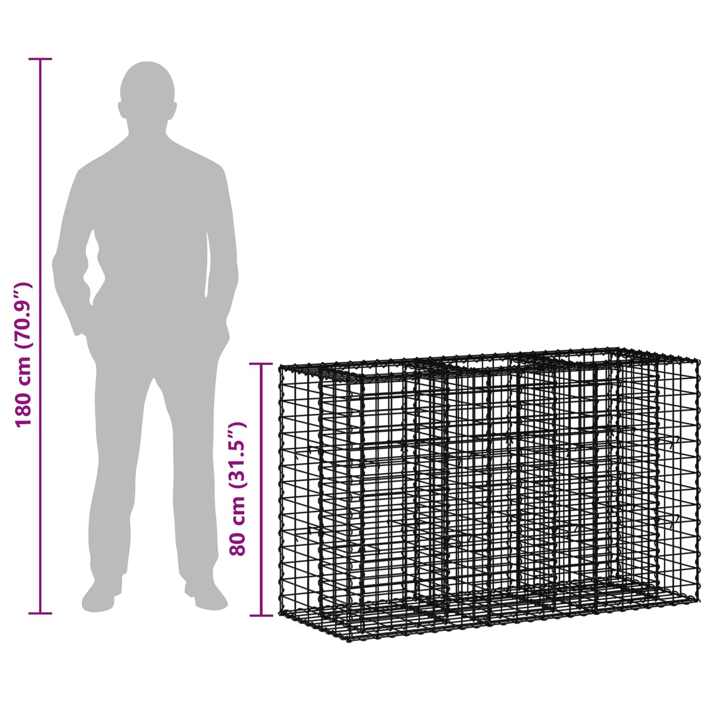 Gabion Raised Bed 130 x 50 x 80 cm Galvanised Steel Silver