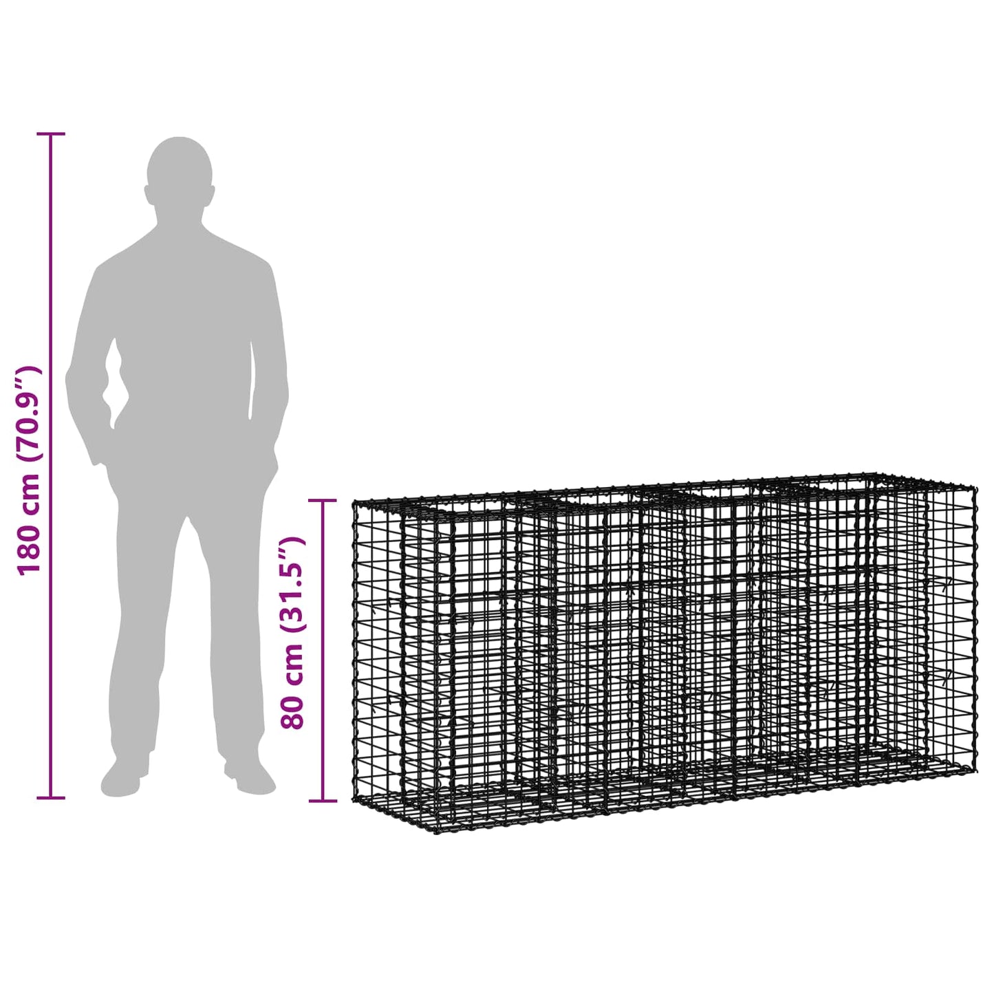Gabion Raised Bed 170 x 50 x 80 cm Galvanised Steel Silver