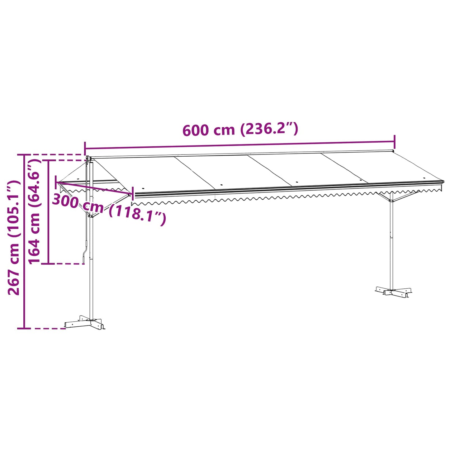 Free Standing Awning 6 x 3 m Polyester Anthracite