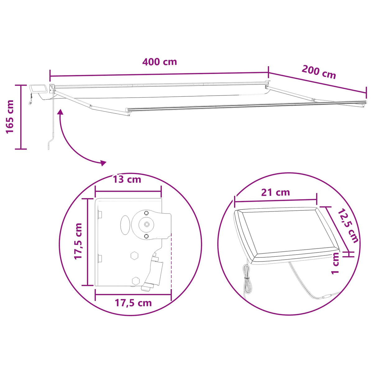 Manual Retractable Awning with LEDs Taupe