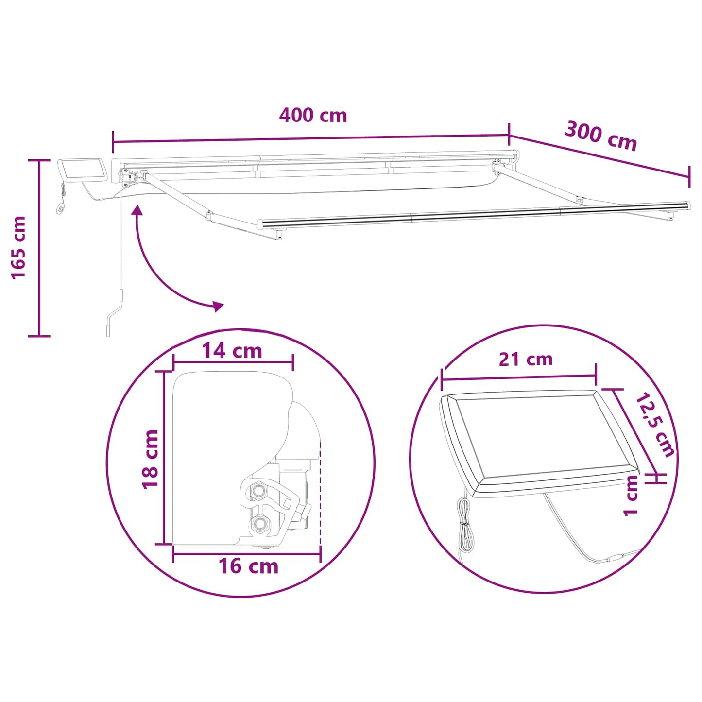 Manual Awning Frame with LEDs Taupe 4 x 3 m