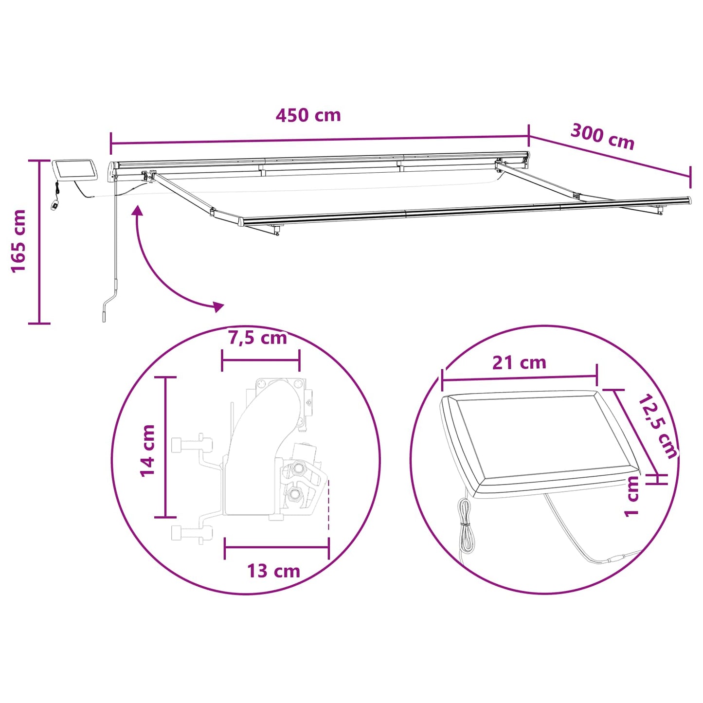 Retractable Awning Light Grey and White 450 x 300 cm