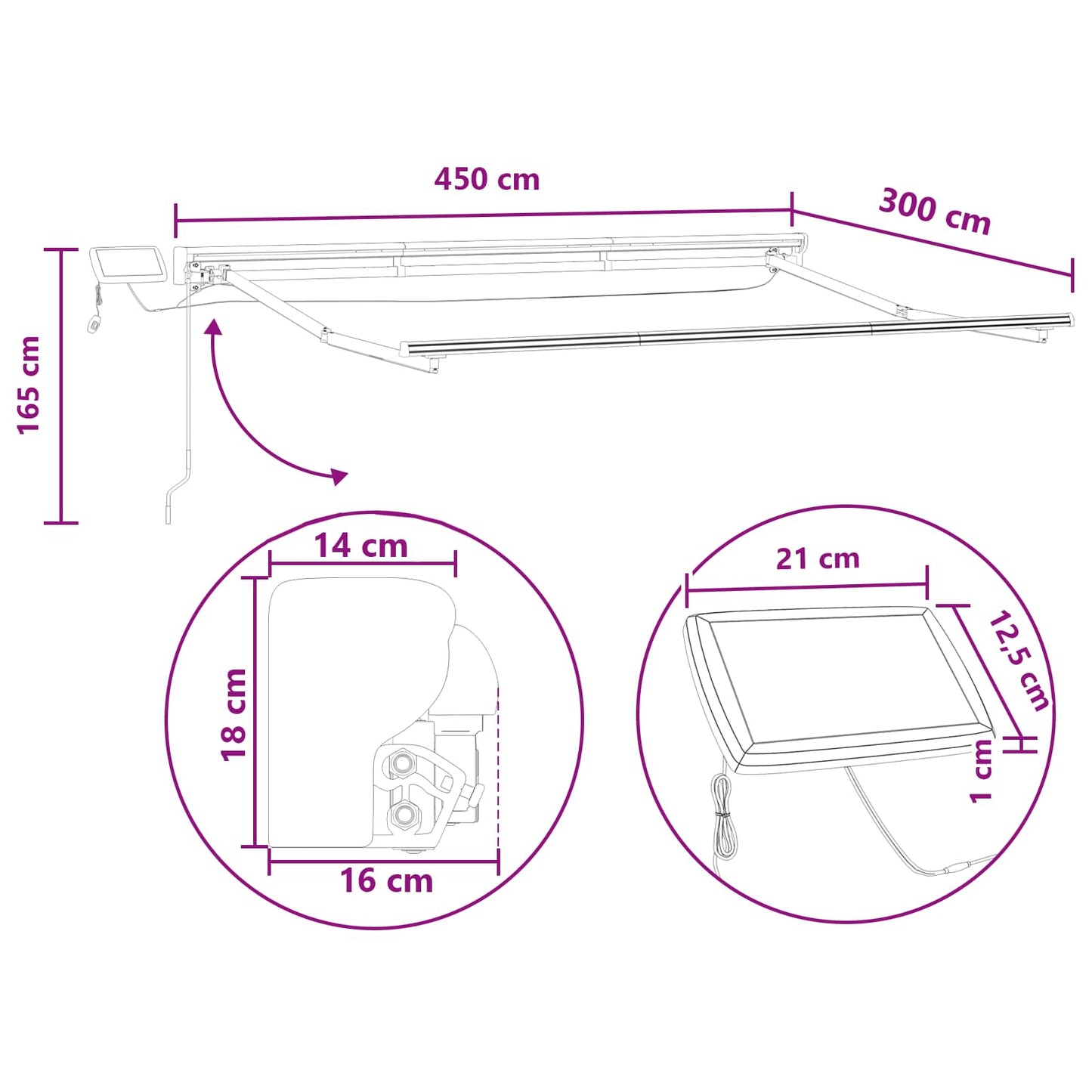 Manual Awning Frame with LEDs Sand 4.5 x 3 m