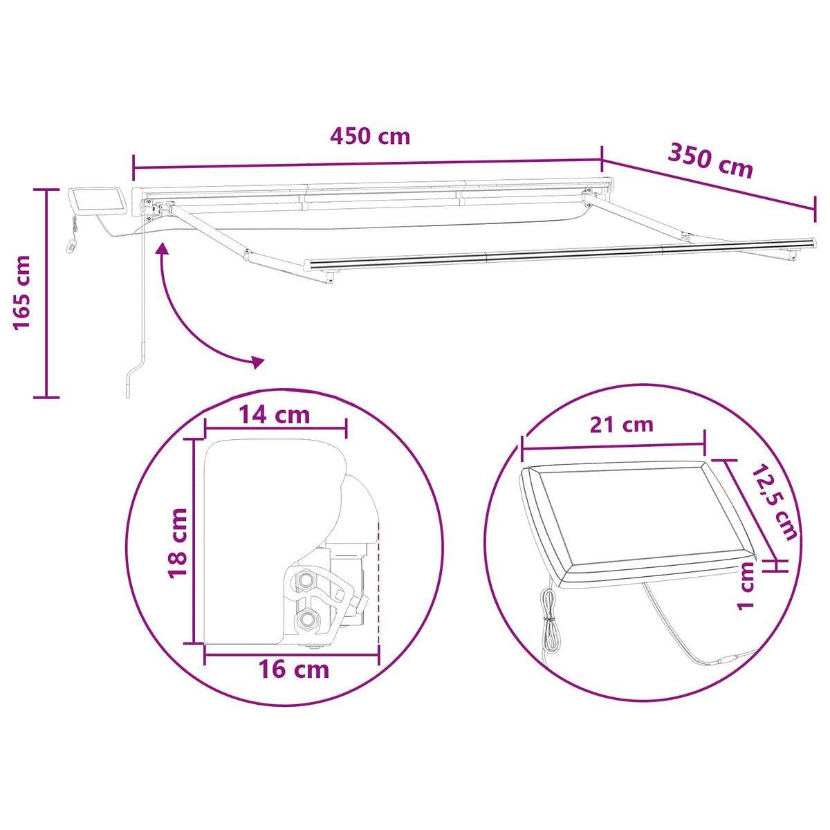 Manual Awning Frame with LEDs Sand 4.5 x 3.5 m