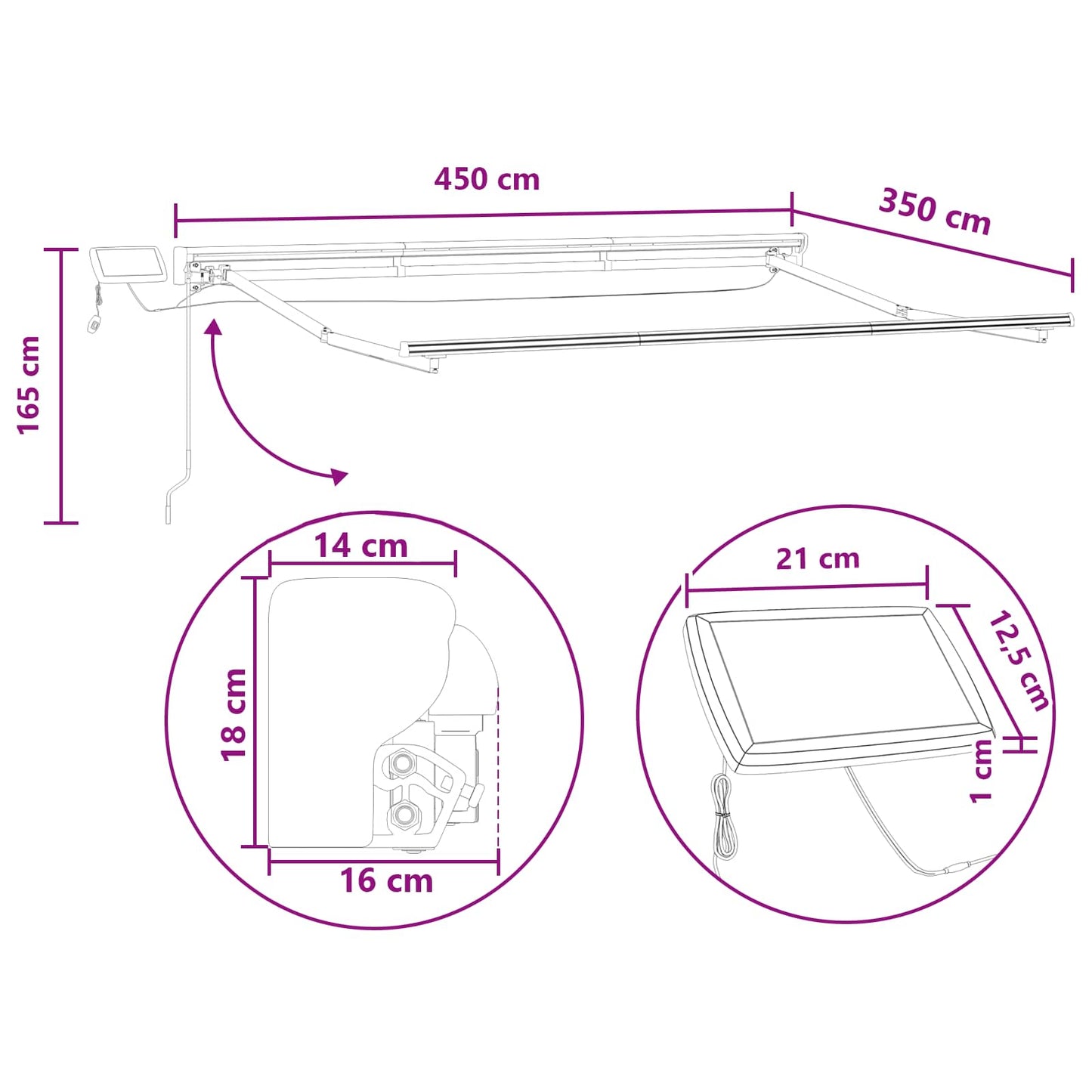 Manual Awning Frame with LEDs Sand 4.5 x 3.5 m