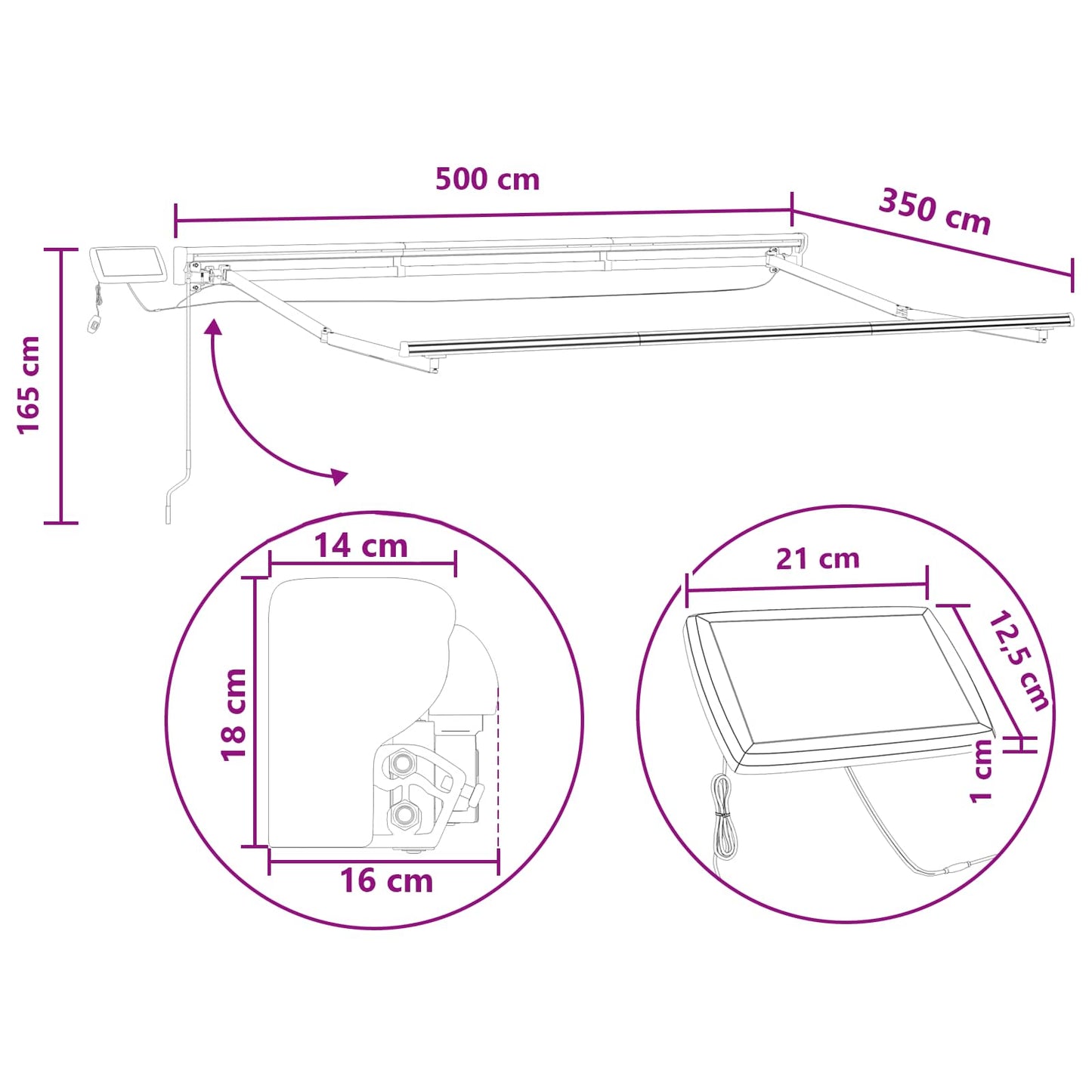 Manual Awning Frame with LEDs Sand 5 x 3.5 m