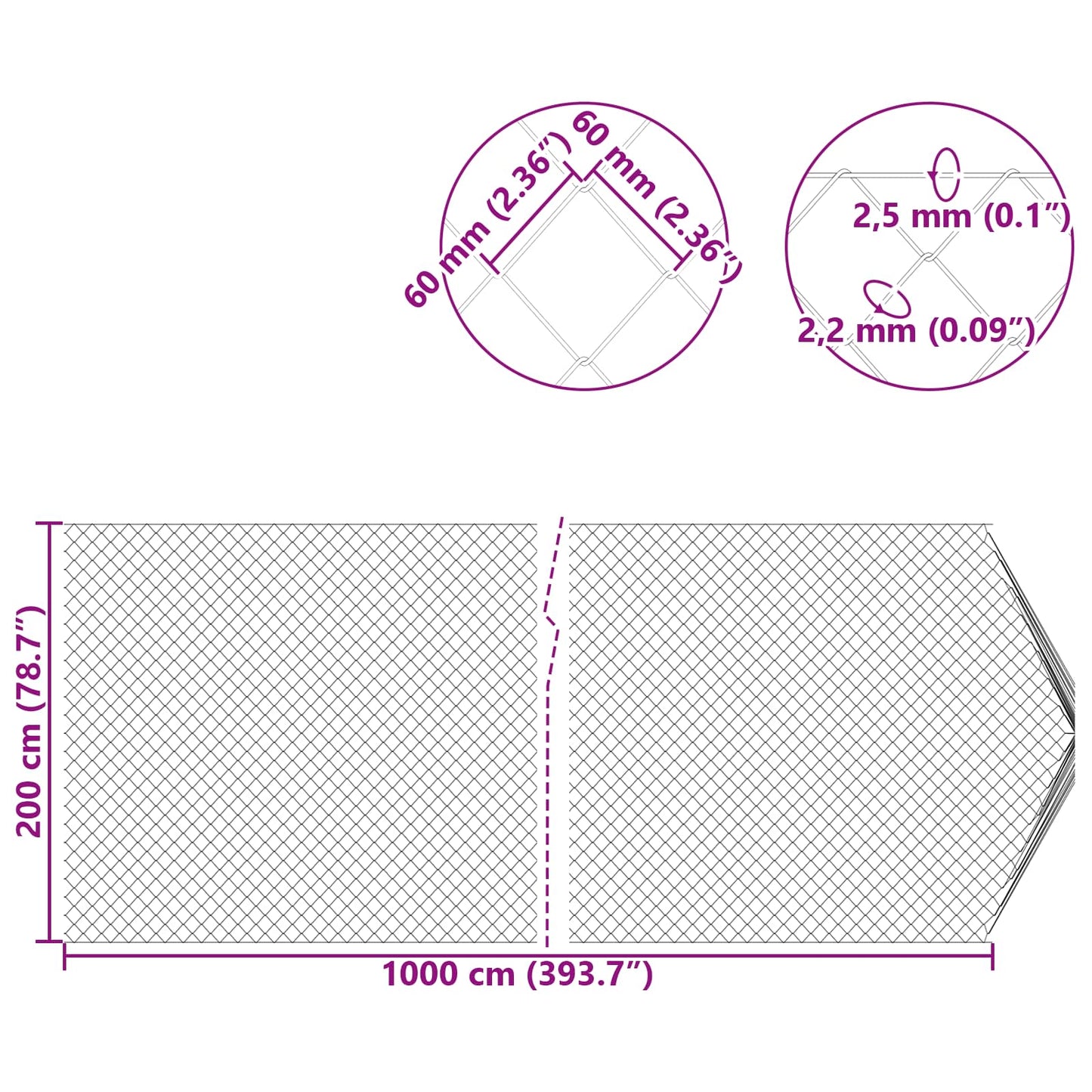 Chain Link Fence 2 x 10 m Steel Green