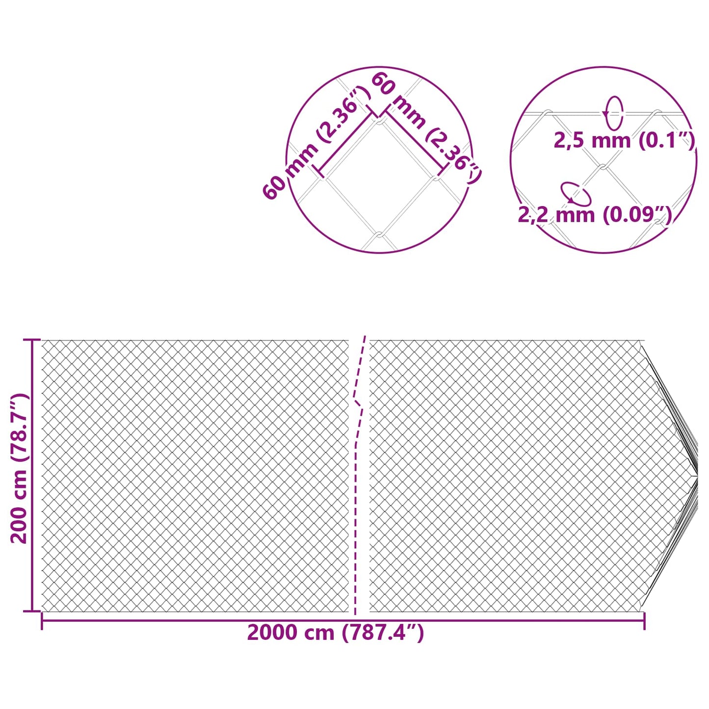 Chain Link Fence 2 x 20 m Steel Green
