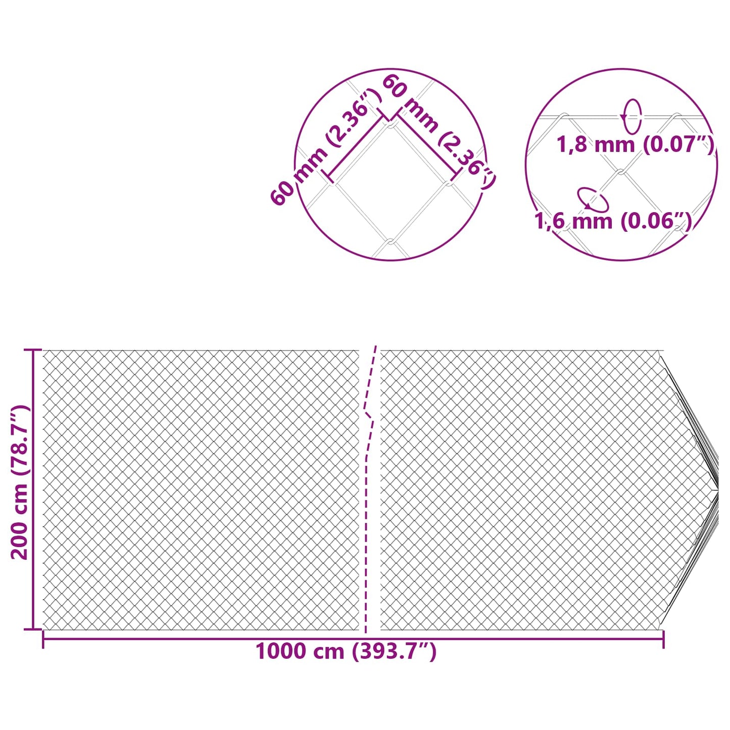 Chain Link Fence 2 x 10 m Glass Galvanised
