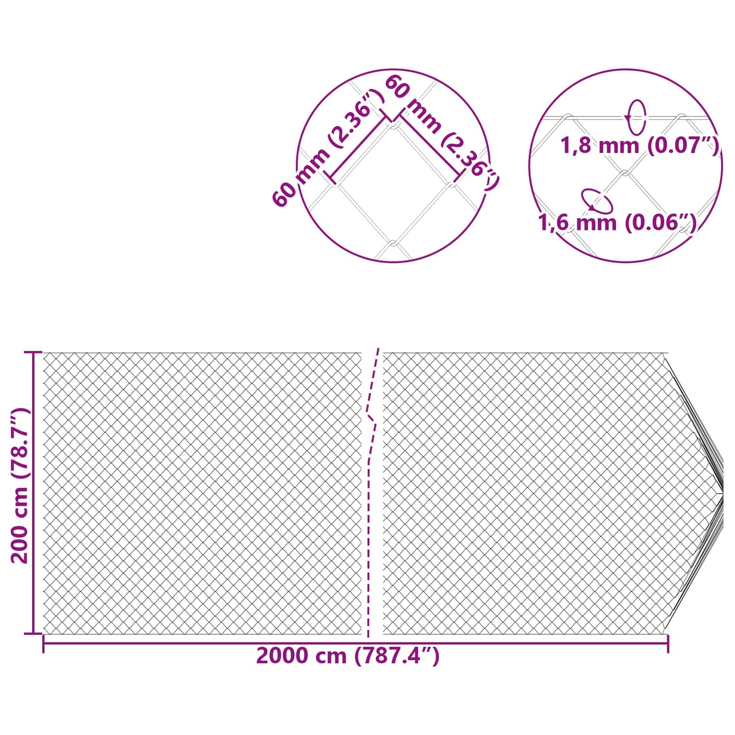 Chain Link Fence 2 x 20 m Glass Galvanised