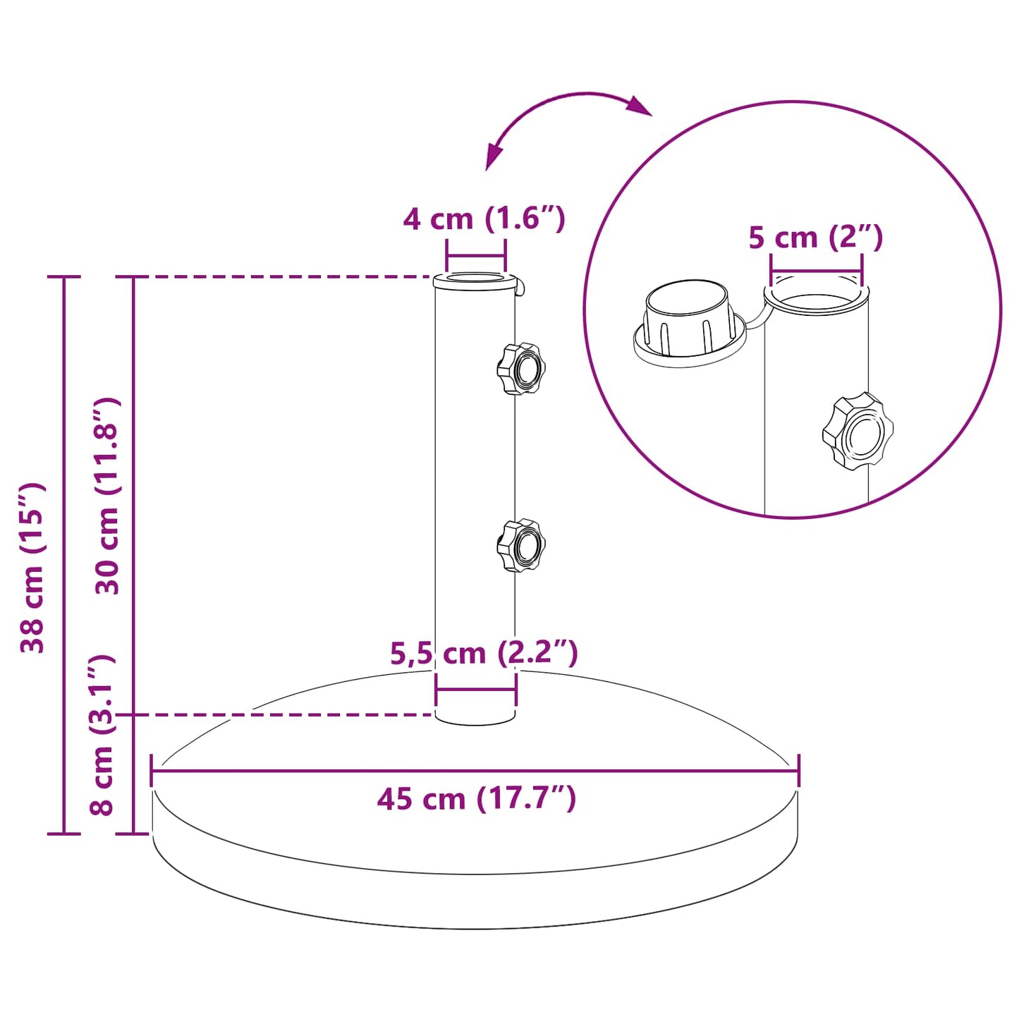 Parasol Base for 40-50 mm Pole 26.45 kg Grey for 40-50 mm Pole