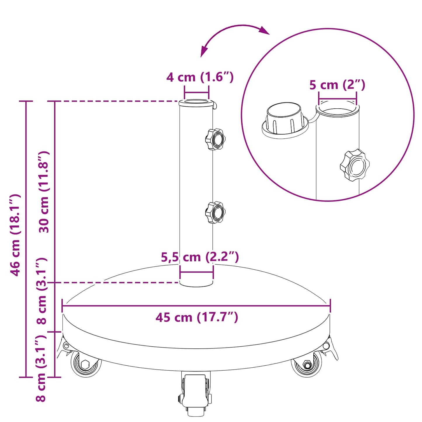 Granite Parasol Base with Wheels for 4-5 cm Pole 27.2 kg Grey