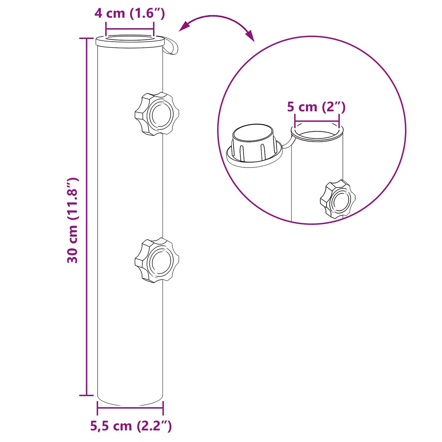 Parasol Base Tube 0.6 kg Black Iron for 40-50 mm Pole