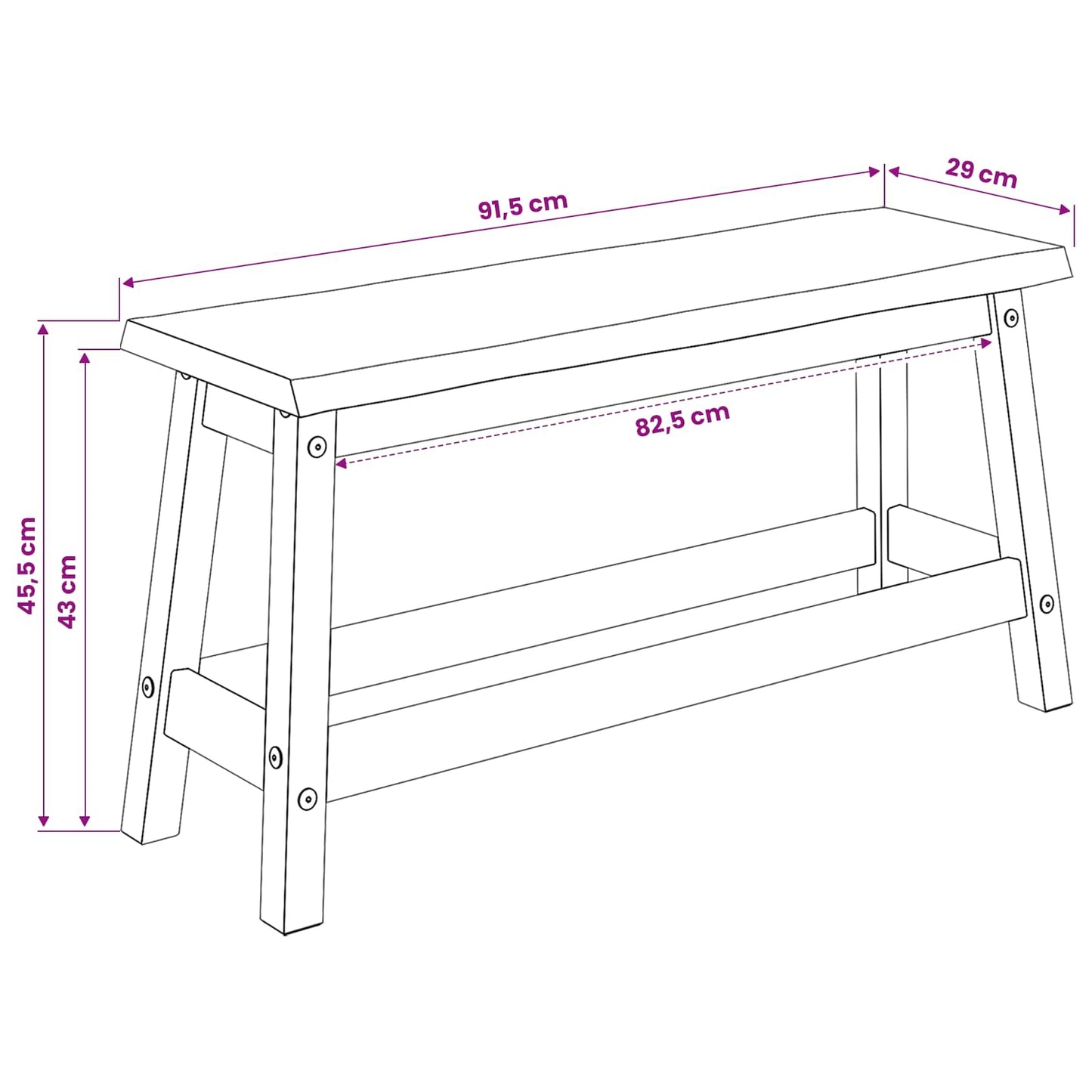 Dining Bench EKAI Black 91.5 x 29 x 45.5 cm Solid Pine Wood
