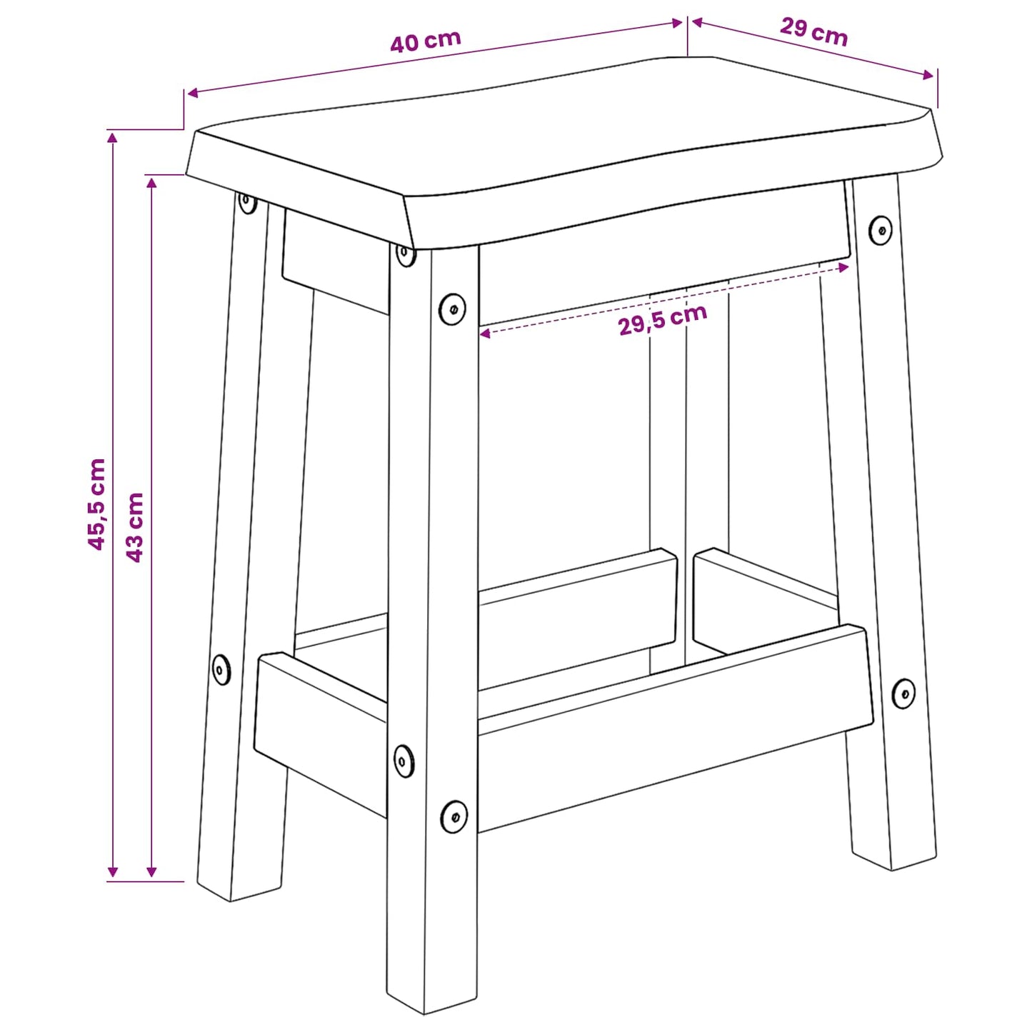 Bar Stool EKAI 2 pcs White 40 x 29 x 45.5 cm Solid Pine Wood