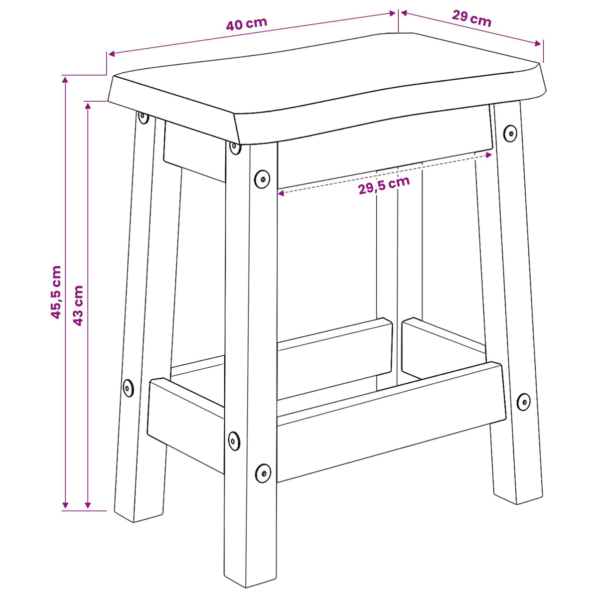 Bar Stool EKAI 2 pcs White 40 x 29 x 45.5 cm Solid Pine Wood