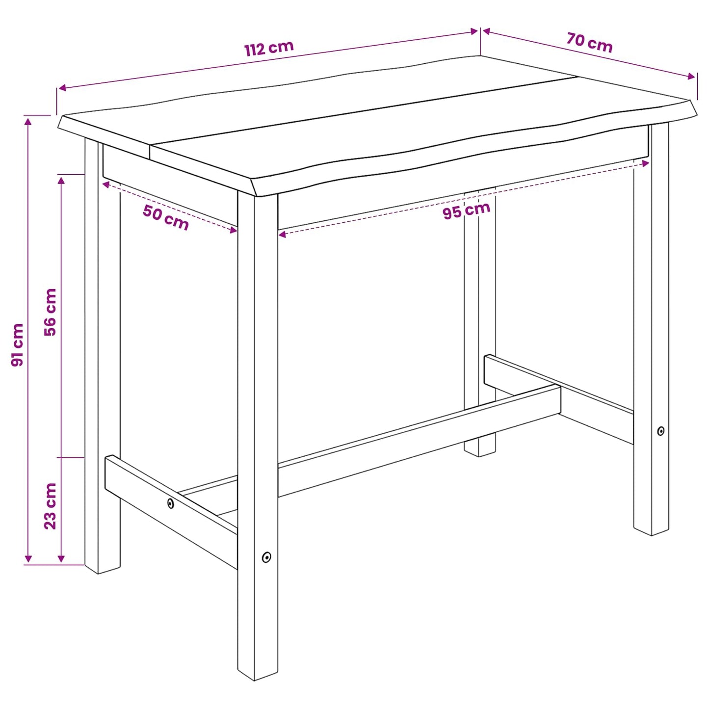 High Bar Table EKAI Black 112 x 70 x 91 cm Solid Pine Wood