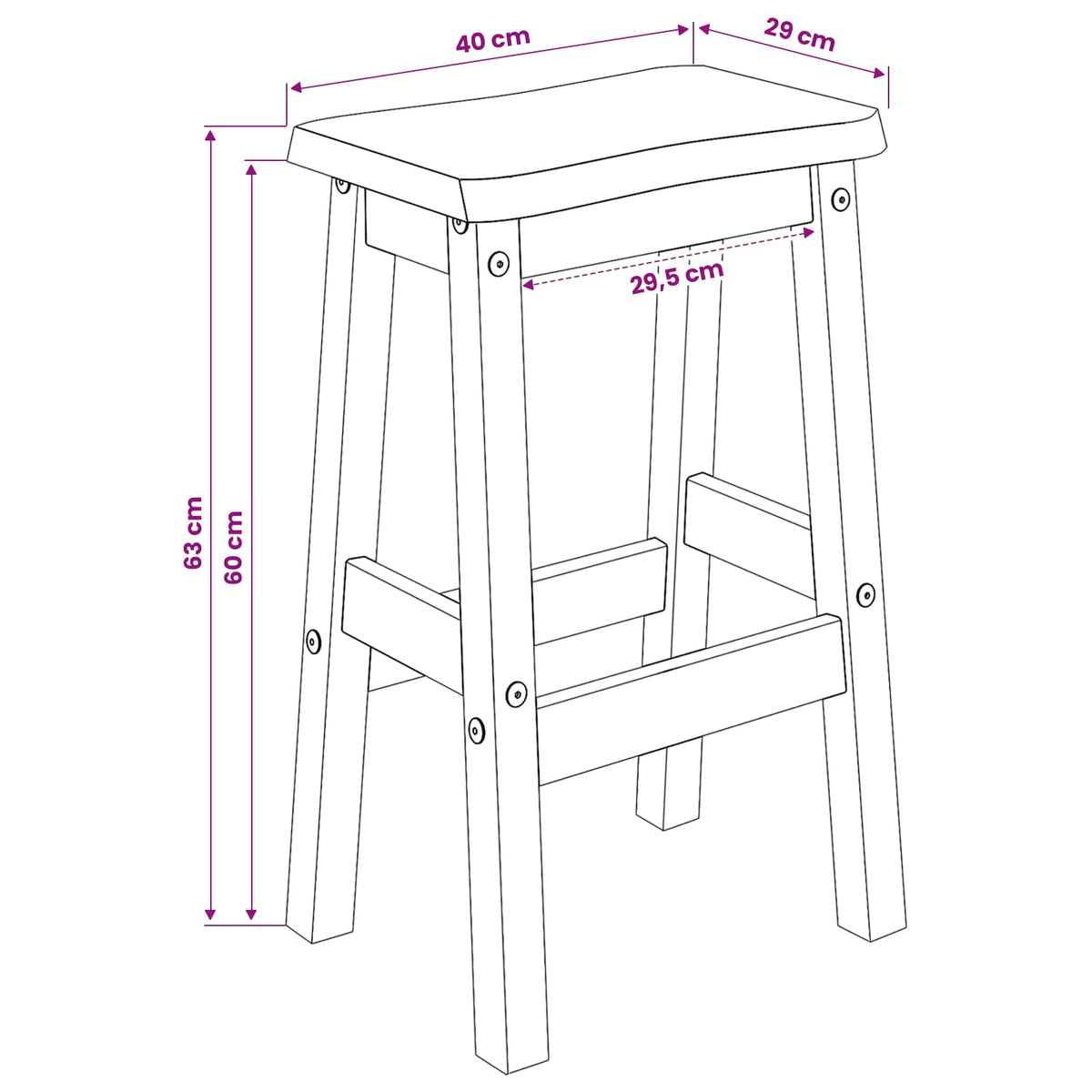 High Bar Stool EKAI 2 pcs White 40 x 29 x 63 cm Solid Pine Wood