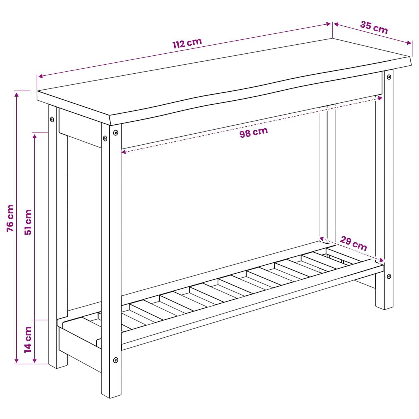 Console Table EKAI Black 112 x 35 x 76 cm Solid Pine Wood