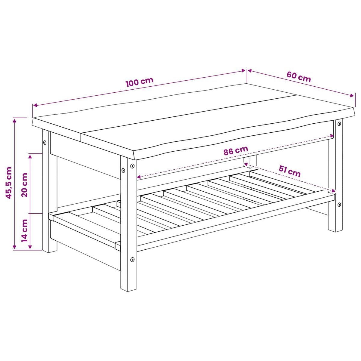 Coffee Table EKAI White 100 x 60 x 45.5 cm Solid Pine Wood