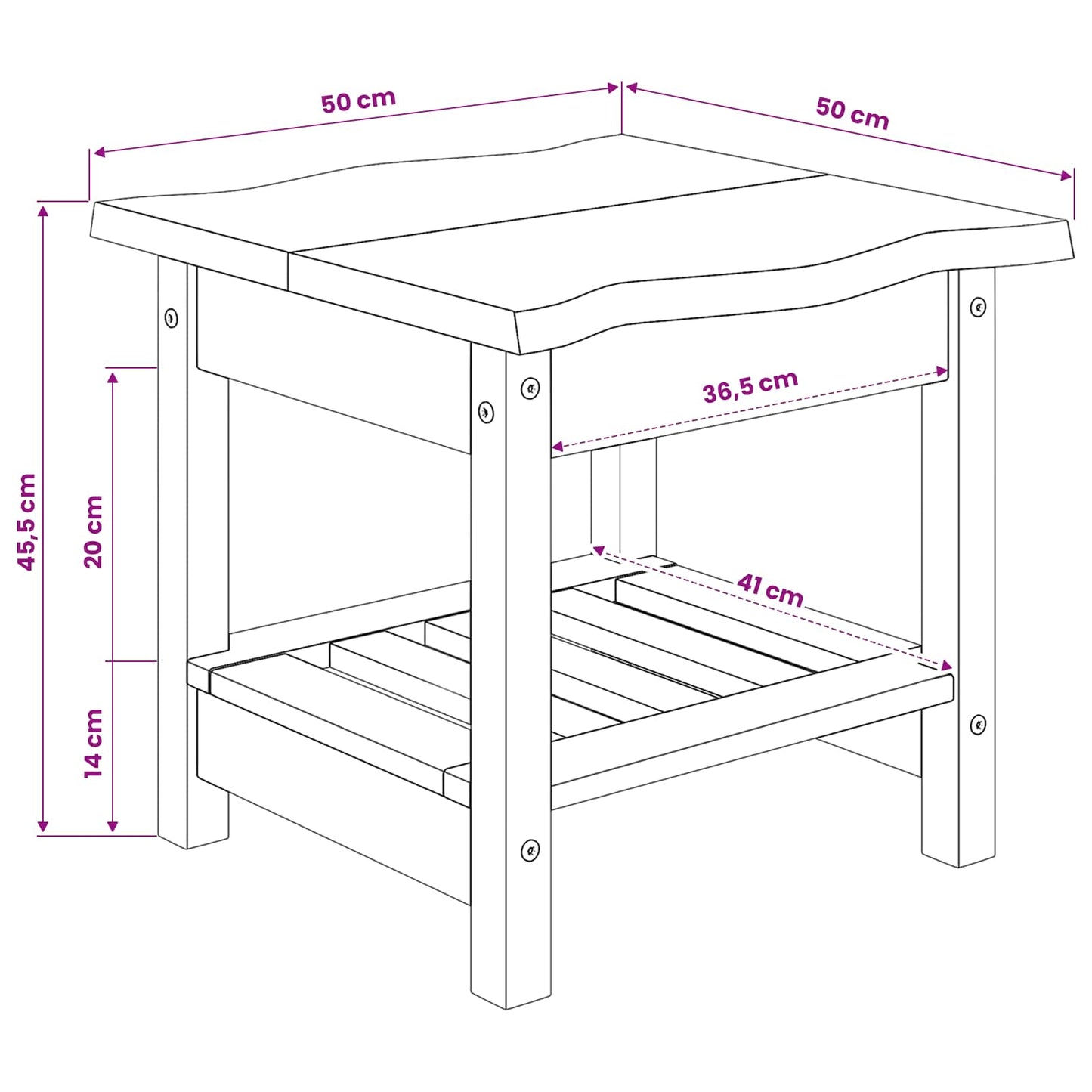 Side Table EKAI Black 50 x 50 x 45.5 cm Solid Pine Wood