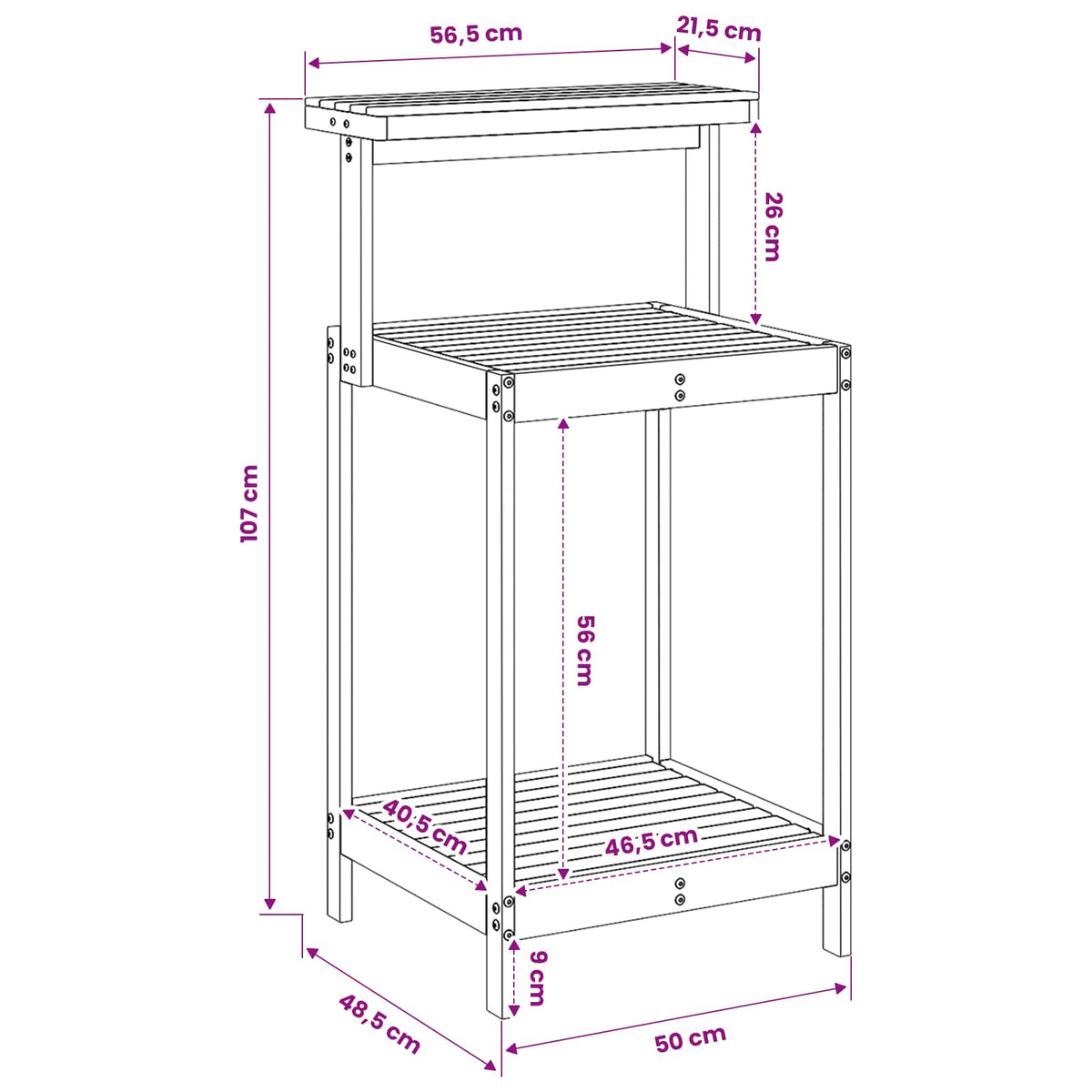 Outdoor Potting Bench 56.5 x 48.5 x 107 cm Solid Acacia Wood