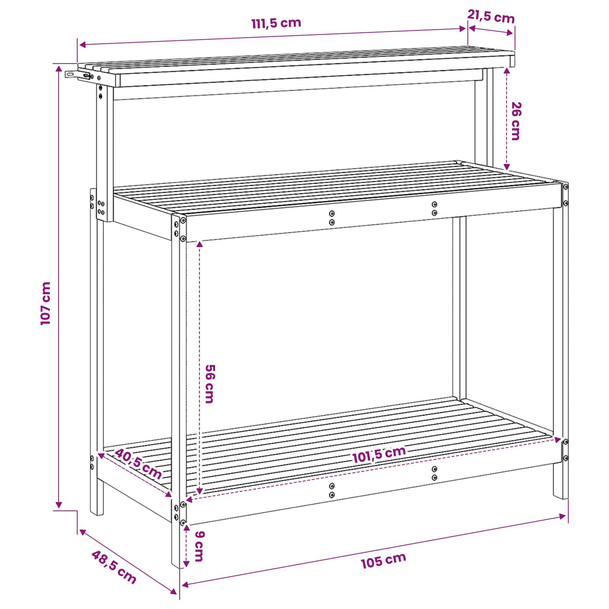 Outdoor Potting Bench 111.5 x 48.5 x 107 cm Solid Acacia Wood